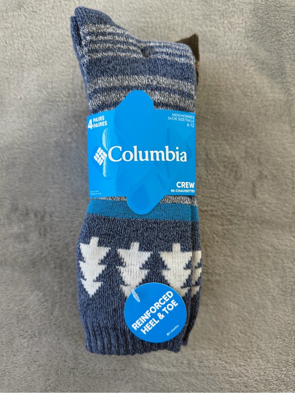 (4 Pairs) Columbia Men's Navy and White Patterned Crew Socks